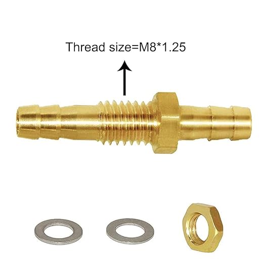 Joywayus 1/4" Hose Barb Thru-Bulk Head Hex Union Brass Fitting with Flat Washer Gasket Water/Fuel/Air (Pack of 5)