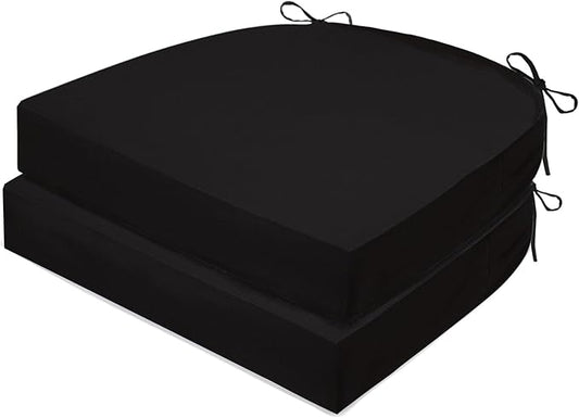 Outdoor Chair Cushions Set of 2, Waterproof Foam Patio Seat Cushions with Ties for Garden Sofa & Dining Furniture, 3-Year Color Fastness, 18x18x3 Inch, Black