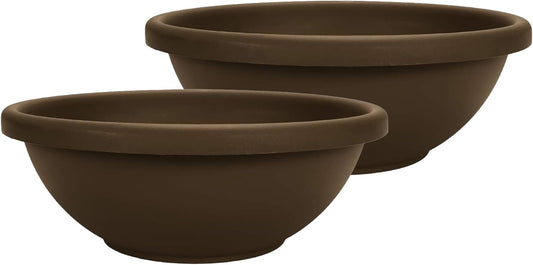 The HC Companies Shallow Planter with Drainage - Contemporary Garden Bowl Planter for Flowers, Herbs & More - Round Succulent Planter Pot for Indoors and Outdoors (13" Chocolate, Pack of 2)
