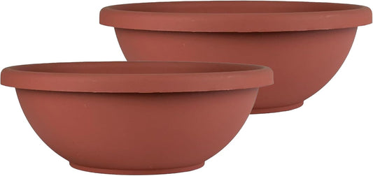 The HC Companies Shallow Planter with Drainage - Contemporary Garden Bowl Planter for Flowers, Herbs & More - Round Succulent Planter Pot for Indoors and Outdoors (24" Clay, Pack of 2)