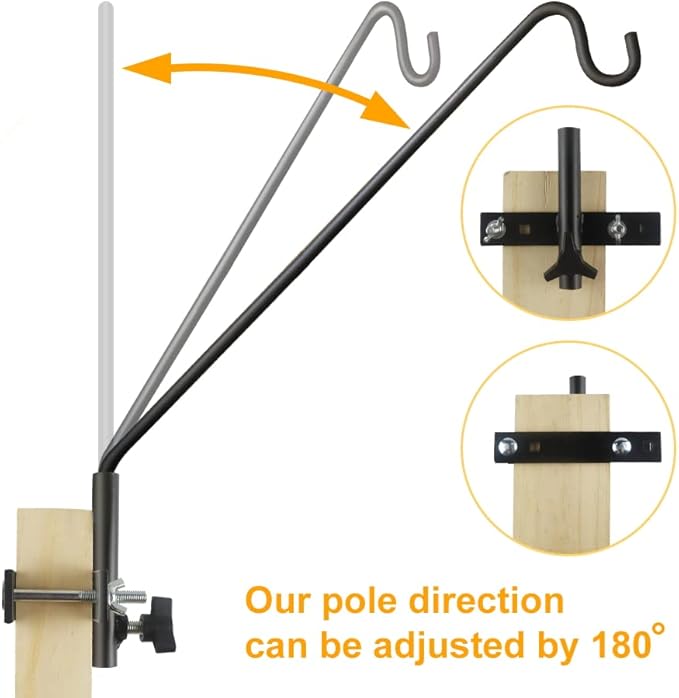2 Packs Extended Fence Deck Hook Rail Hook Heavy Duty Bird Feeder Hook, 360 Degree Rotary and Length Adjustable Plant Bracket for Bird Feeders Planters Suet Baskets Lanterns Wind Chimes and More
