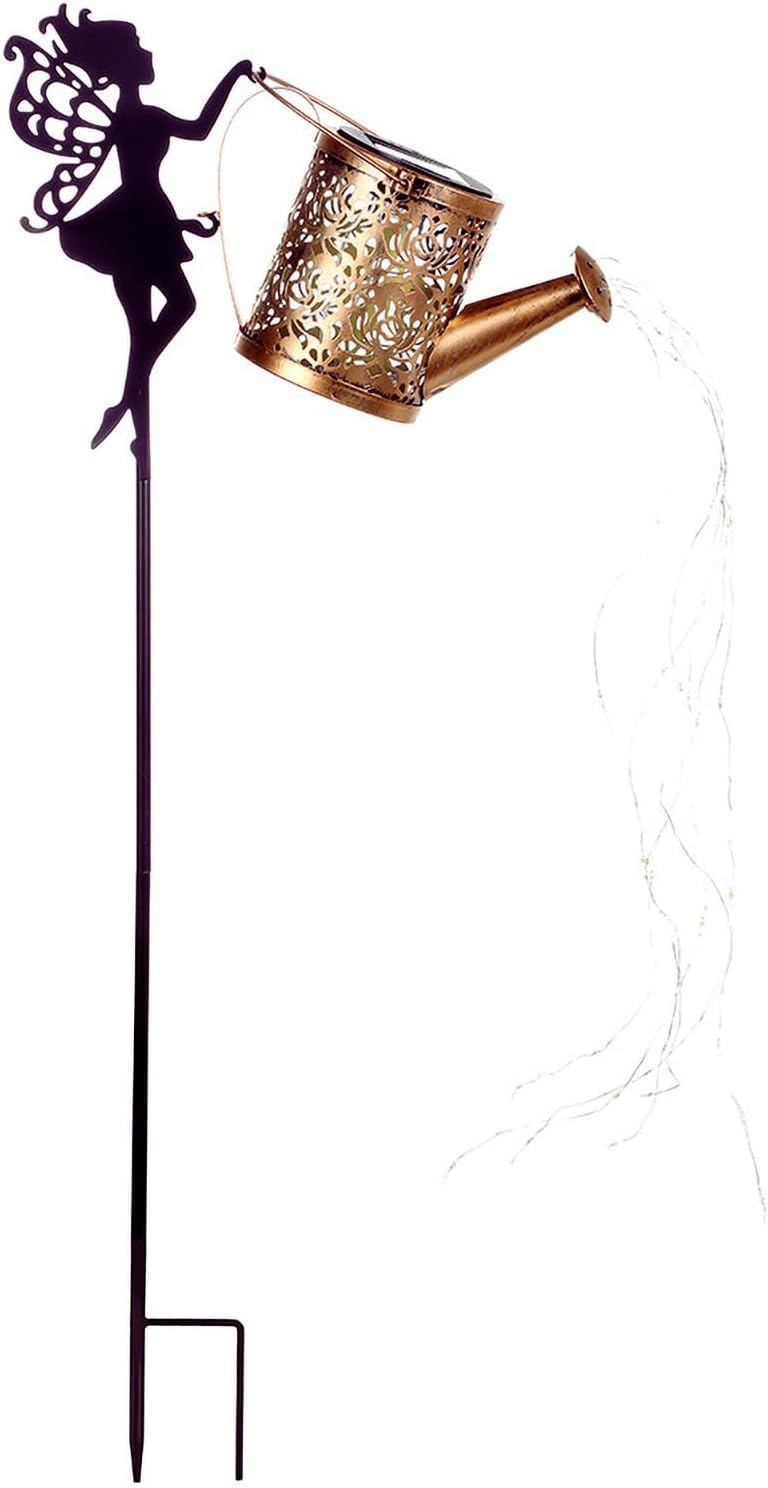 2 Pack Solar Garden Lights, Fairy Sprinkling Water Lights with 6x6 LEDs, Solar Powered Pathway Lights with Iron Fairy Decor for Yard, Garden, Patio Décor (2 Fairy Lamps)