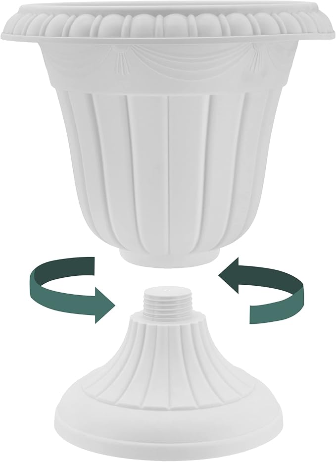 PL10GY Indoor/Outdoor Classic Traditional Plastic Urn Planter, 15" x 13", Gray
