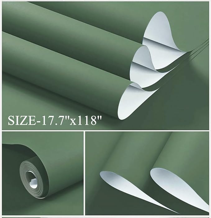 Dimoon 590''x17.7'' Green Peel and Stick Wallpaper Contact Paper Modern Self Adhesive Wall Paper Removable Renter Friendly Textured Solid Color Shelf Cabinet Vinyl Roll (590''x17.7'',Dark Green)
