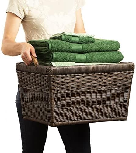 The Basket Lady Lift-Off Lid Wicker Storage Basket, Large, 24.5 in L x 18 in W x 17.5 in H, Antique Walnut Brown