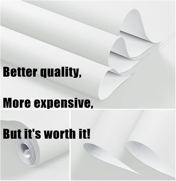 Dimoon 236''x23.6'' White Thicken Peel and Stick Wallpaper Contact Paper Modern Self Adhesive Wall Paper Removable Renter Friendly Textured Solid Color Shelf Vinyl Roll (236''x23.6'',White Thicken)