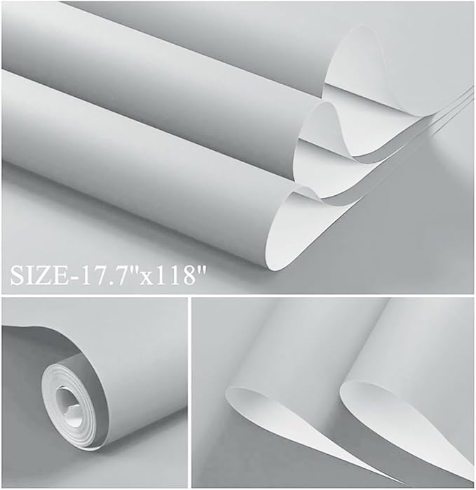 Dimoon 236''x17.7'' Grey Peel and Stick Wallpaper Contact Paper Modern Self Adhesive Wall Paper Removable Renter Friendly Textured Solid Color Shelf Cabinet Vinyl Roll (236''x17.7'',Silver Grey)