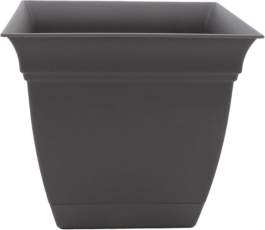 The HC Companies 10 Inch Eclipse Square Planter with Saucer - Indoor Outdoor Plant Pot for Flowers, Vegetables, and Herbs, Warm Gray