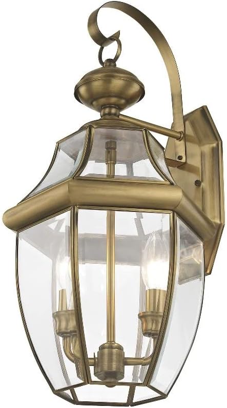 Livex Lighting 2251-07 Monterey 2 Light Outdoor Bronze Finish Solid Brass Wall Lantern with Clear Beveled Glass, 20.25" x 10.5" x 20.25"