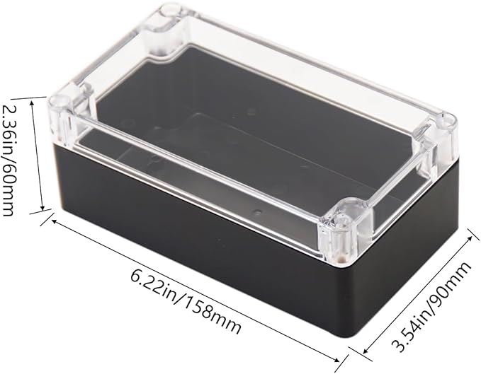 Project Box IP65 Waterproof Junction Box ABS Plastic Black Electrical Boxes DIY Electronic Project Case Power Enclosure Clear Cover 6.22"x3.54"x2.36"
