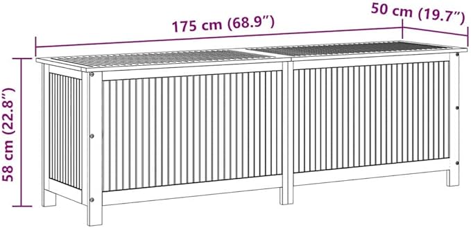 vidaXL Outdoor Storage Box, [Load Capacity Gallon] Deck Box with Gas-Lift Lid, Storage Chest with Water-Resistant Zippered Bag Inside, 68.9''x19.7''x22.8'', Solid Acacia Wood