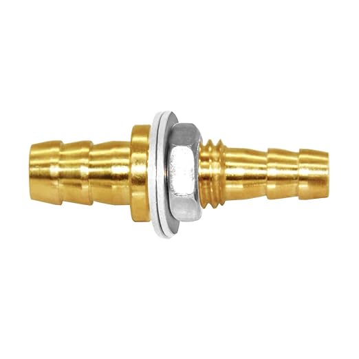 Joywayus Thru-Bulk Bulkhead Hose Barb 5/16"×3/8" Reducing Barb Hex Union Brass Fitting