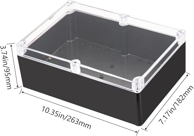 Project Box IP65 Waterproof Junction Box ABS Plastic Black Electrical Boxes DIY Electronic Project Case Power Enclosure Clear Cover 10.35“x7.17”x3.74“