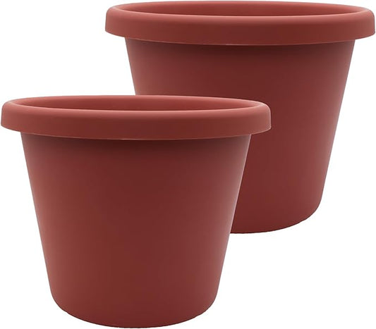 The HC Companies 15.5 inch Round Classic Planter - Plastic Plant Pot for Indoor Outdoor Plants Flowers Herbs, Clay Color (2 Pack)