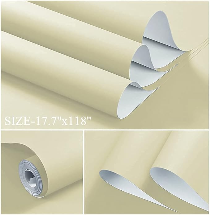 Dimoon 78.7''x17.7'' Beige Peel and Stick Wallpaper Contact Paper Modern Self Adhesive Wall Paper Removable Renter Friendly Textured Solid Color Shelf Cabinet Vinyl Roll (78.7''x17.7'',Beige)