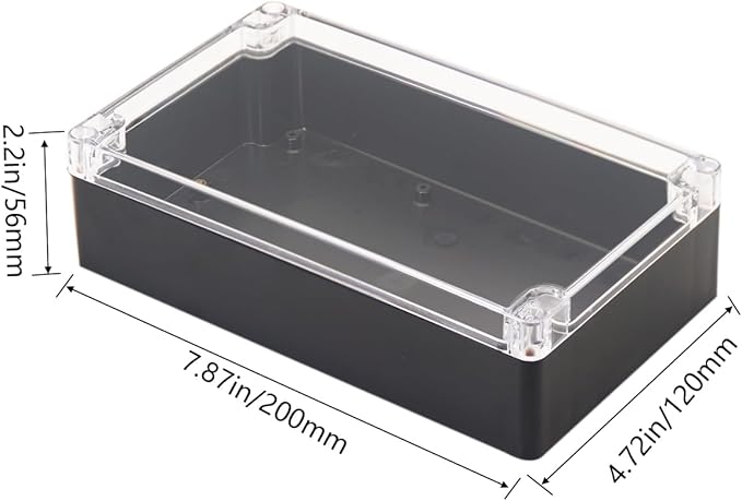Project Box IP65 Waterproof Junction Box ABS Plastic Black Electrical Boxes DIY Electronic Project Case Power Enclosure Clear Cover 7.87"x4.72"x2.2"