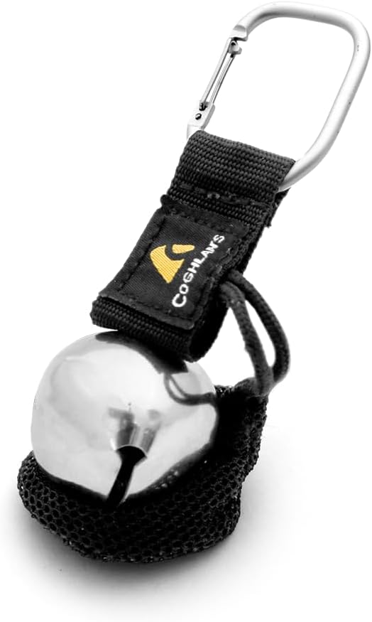 Coghlan's Magnetic Bear Bell with Silencer - Hiking Safety Gear for Wildlife Alert - Silver and Carabiner
