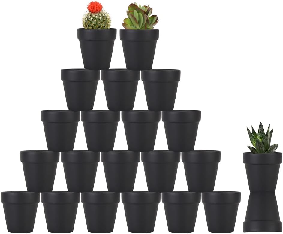 3 Inch Terracotta Pots - 22Pack Clay Flower Pots with Drainage Hole, Succulent Nursery Pot/Cactus Plant Pot. Great for Plants, Crafts, Wedding Favorn, DIY Production (Black)