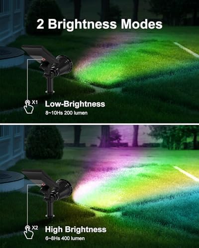 2 Pack Color Changing Solar Spotlights Outdoor for Decorations, Tree, Statue, House Wall, Super Bright Waterproof Solar Lanscape Spot Lights Uplighting for Outside, Yard, Garden, Adjustable Brightness