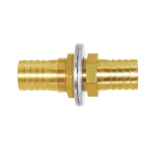 Joywayus 5/8'' Hose Barb Thru-Bulk Head Hex Union Brass Fitting with Flat Washer Gasket Water/Fuel/Air