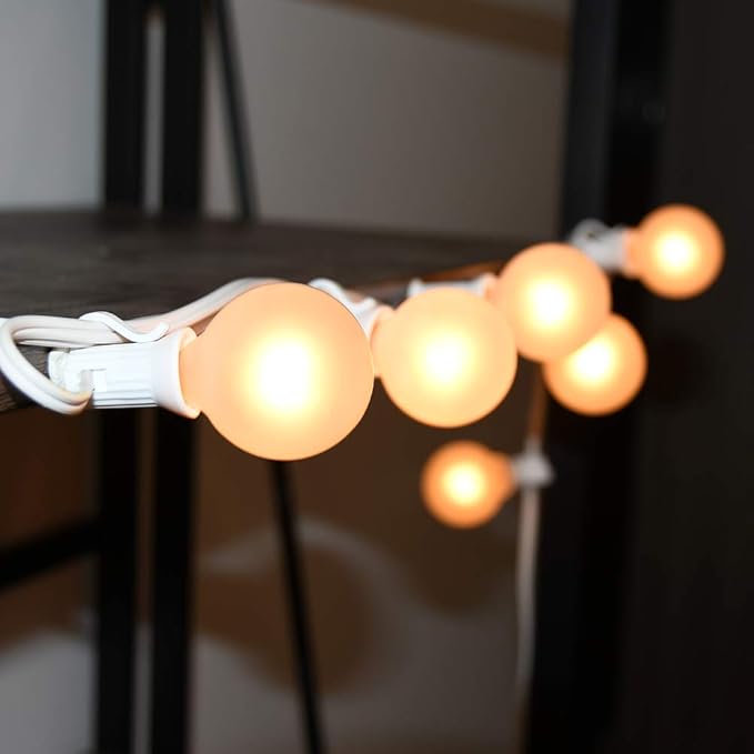 25FT Outdoor String Lights, G40 Frosted White Globe String Lights with 27 Warm White Bulbs, Hanging Patio Lights UL Listed for Indoor Outdoor Backyard Garden Wedding Party Cafe Christmas Decorations