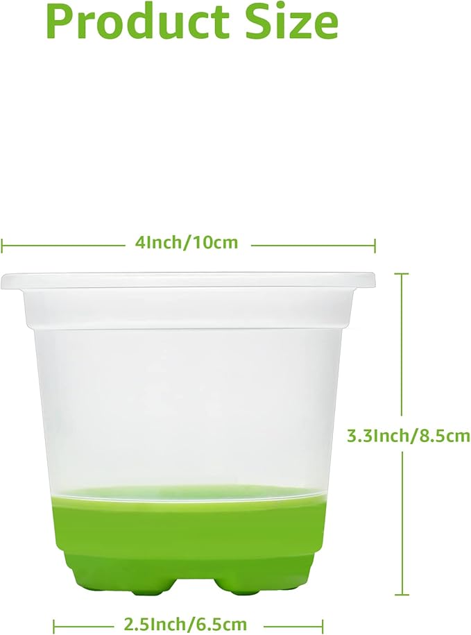 MIXC 30 Packs 4" Reinforced Clear Nursery Pots with Silicone Base for Easy Transplant, Transparent Plastic Plant Pot Reusable Seedling Pots Seed Starter Pots Flower Pot, Green