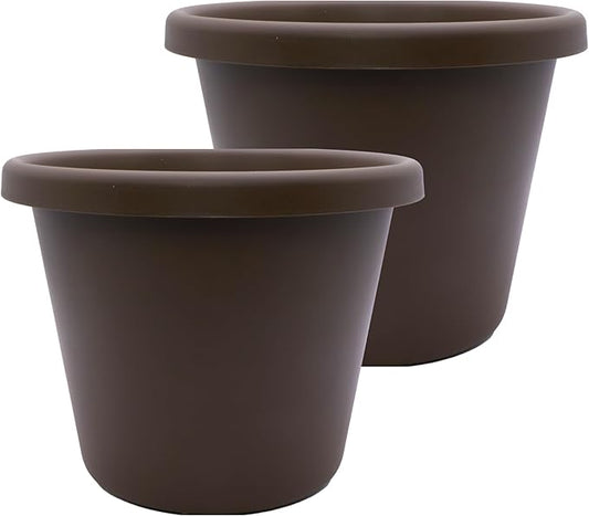 The HC Companies 17 inch Round Classic Planter - Plastic Plant Pot for Indoor Outdoor Plants Flowers Herbs, Chocolate (2 Pack)