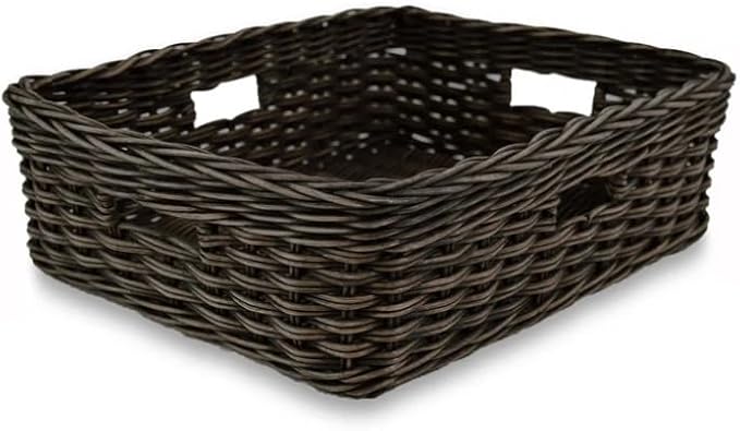 The Basket Lady Narrow Rectangular Wicker Storage Basket, Large, 20 in L x 16 in W x 6.5 in H, Antique Walnut Brown