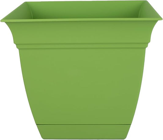 The HC Companies 12 Inch Eclipse Square Planter with Saucer – Indoor Outdoor Plant Pot for Flowers Vegetables Herbs, Peridot Green