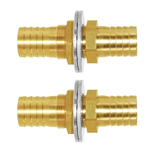Joywayus 3/4'' Hose Barb Thru-Bulk Head Fuel Hex Union Fitting Intersection/Split Brass Water/Fuel/Air (Pack of 2)