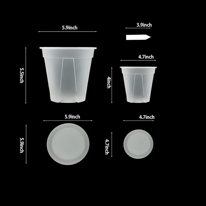 24 pcs 5/6 inch Clear Nursery pots for Plants,Thick Plastic Clear Plant pots with Drainage Holes and Saucers for Orchids,Succulents etc,Outdoor or Indoor use