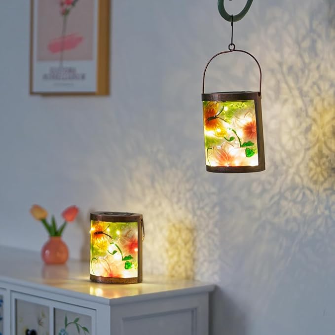 2 Pack Butterfly Solar Lanterns Outdoor Waterproof LED Hanging Solar Lights for Outside Tabletop Lamp for Garden Patio Decor