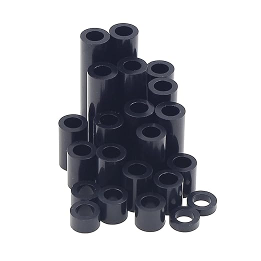 Metric OD 7mm ID 4.2mm Plastic Unthreaded Spacers(2mm to 30 mm) Assortment Kit for M4 Screws;Clearance Spacers;Round Spacers(Black)