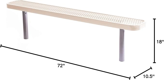 Coated Outdoor Furniture Heavy-Duty Outdoor Bench Thermoplastic Coated, Expanded Metal, Commercial-Grade Seating, Made in America (Inground Without Back, 6 Ft, Tan)