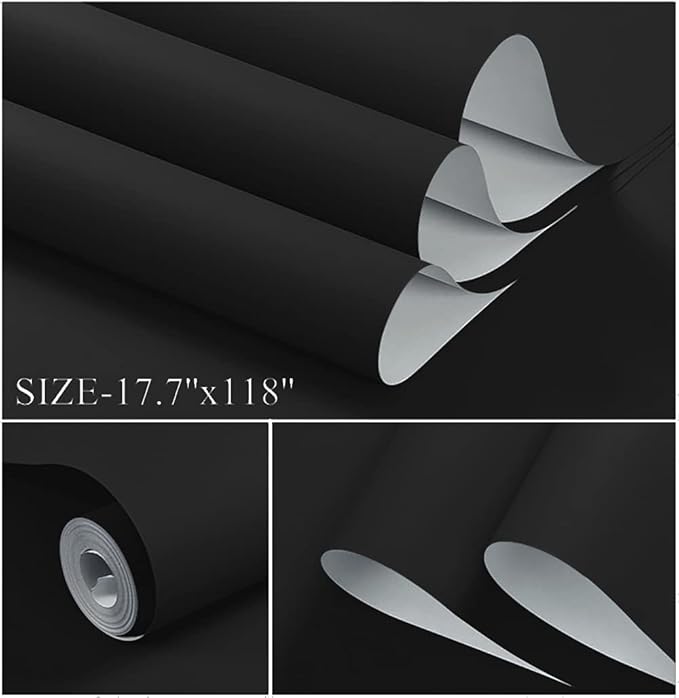 Dimoon 118''x23.6'' Black Peel and Stick Wallpaper Contact Paper Modern Self Adhesive Wall Paper Removable Renter Friendly Textured Solid Color Shelf Cabinet Vinyl Roll (118''x23.6'',Black)