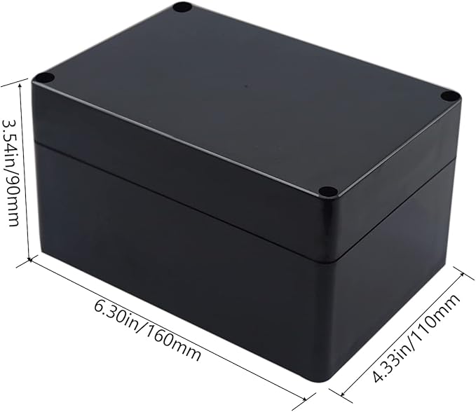 Project Box IP65 Waterproof Junction Box ABS Plastic Black Electrical Boxes DIY Electronic Project Case Power Enclosure 6.3x4.33x3.54 inch (160x110x90 mm)