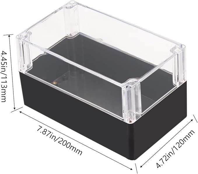 Project Box IP65 Waterproof Junction Box ABS Plastic Black Electrical Boxes DIY Electronic Project Case Power Enclosure Clear Cover 7.87"x4.72"x4.45"