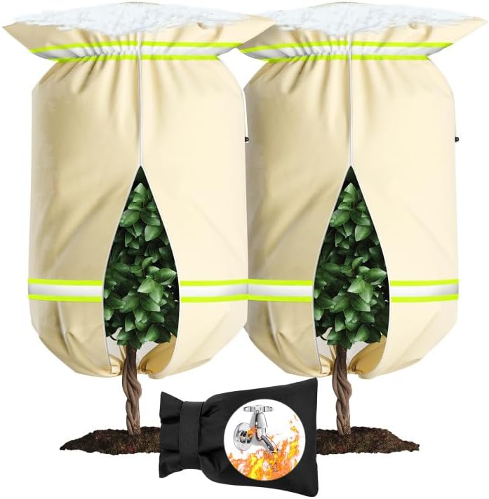 Plant Cover Freeze Protection, 2 Packs 47"x72" 3 oz/yd² Thicken with Reflective Strip Frost Cloth Blankets for Trees Drawstring Bag Reusable with Zipper for Potted Winter Cold Weather Garden