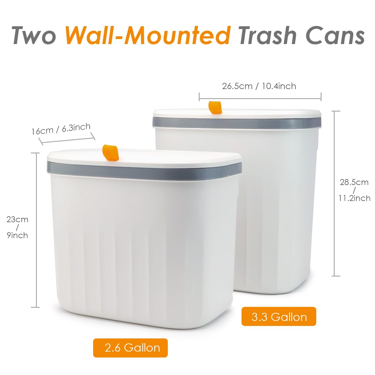 3.3+2.6 Gallon Kitchen Compost Bin for Counter Top or Under Sink, 2-in-1 Combo Pack Kitchen Hanging Trash Can Set with Lid, Plastic Wall-Mounted Garbage Can for Cupboard, Office
