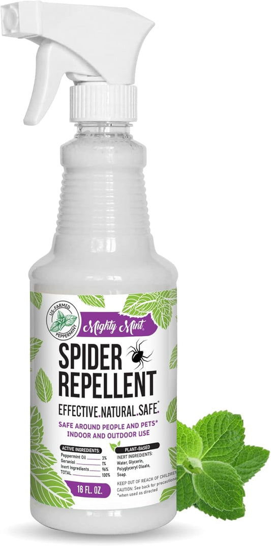 Mighty Mint Peppermint Oil Spider Repellent Spray – Natural Indoor & Outdoor Bug Control for Spiders and Insects – Plant-Based, Extra-Strong Formula - 16 oz