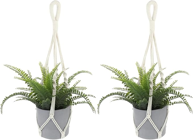 2 PCS Macrame Plant Hanger Indoor Hanging Plant Holder Hand-Woven Cotton Rope Flower Pot Basket with Metal Hook Rings Window Plant Hanger for Outdoor Hanging Pots Home Boho Decor, No Tassels, 23.6"