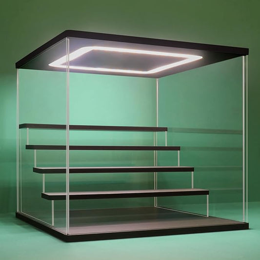 NONEMEY Clear Acrylic Display Case Stand with LED Light 2/3/4/5/6 Tier Storage Box Showcase Dustproof Organizer Box for Collectibles (5Tier 12.4*12.2*12inch )