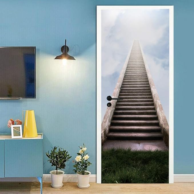 3D Door Stickers Murals - Stairs - Peel and Stick - Waterproof & Washable - Matt Finish - Modern Style - White - 2 Pack (35.4" x 78.7")