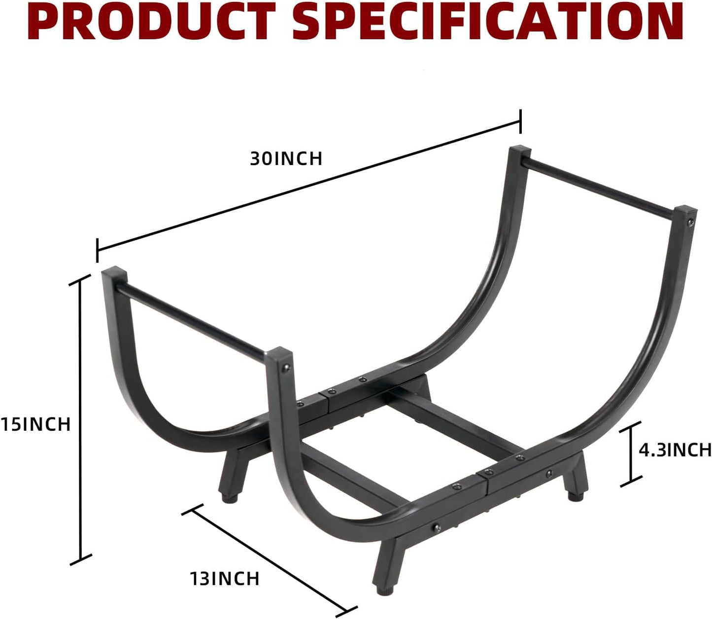 30INCH Firewood Rack for Outdoor&Indoor,Heavy Duty Stable Log Holder for Fireplace Wood,Durable Metal Wood Storage Rack