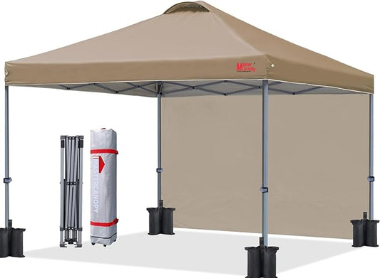MASTERCANOPY Pop up Canopy Tent with 1 Sidewall (12x12 ft, Khaki)