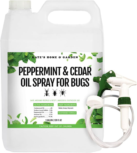Kate's Home & Garden Peppermint Oil Spray for Bugs, Ants, Insects, Spiders, Stink Bug. Pesticide and Insecticide Indoor Repellent Pest Control with Cedarwood Oil (Gallon, Natural, Pet Safe, Non Toxic)