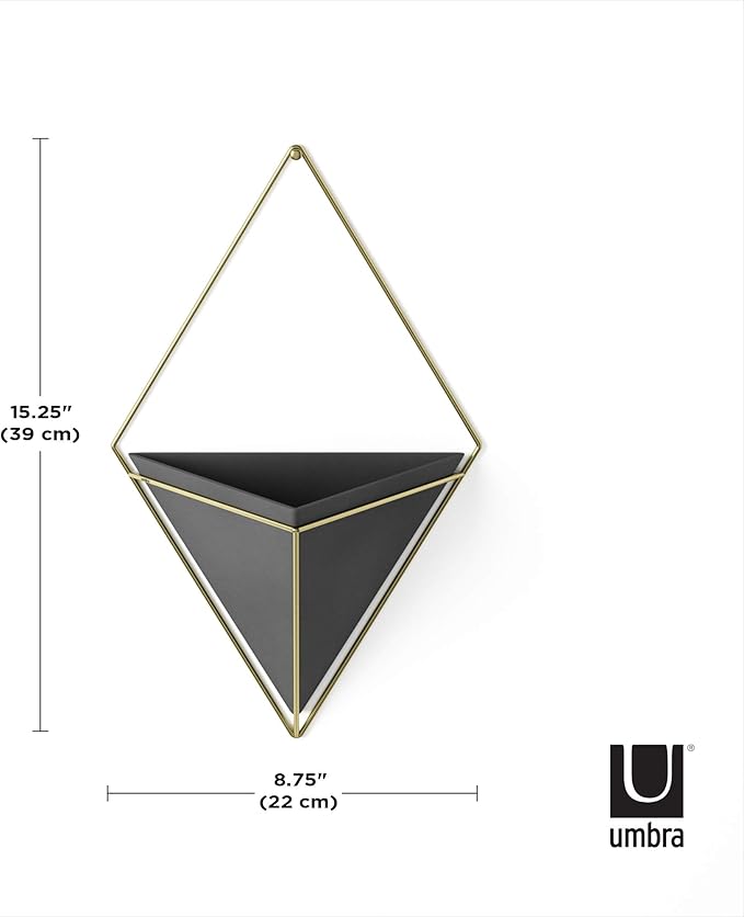 Umbra Trigg Hanging Planter Vase Wall Decor, Pot and Container for Succulents, Cactus, Faux Plants, and More, Large, Black/Brass