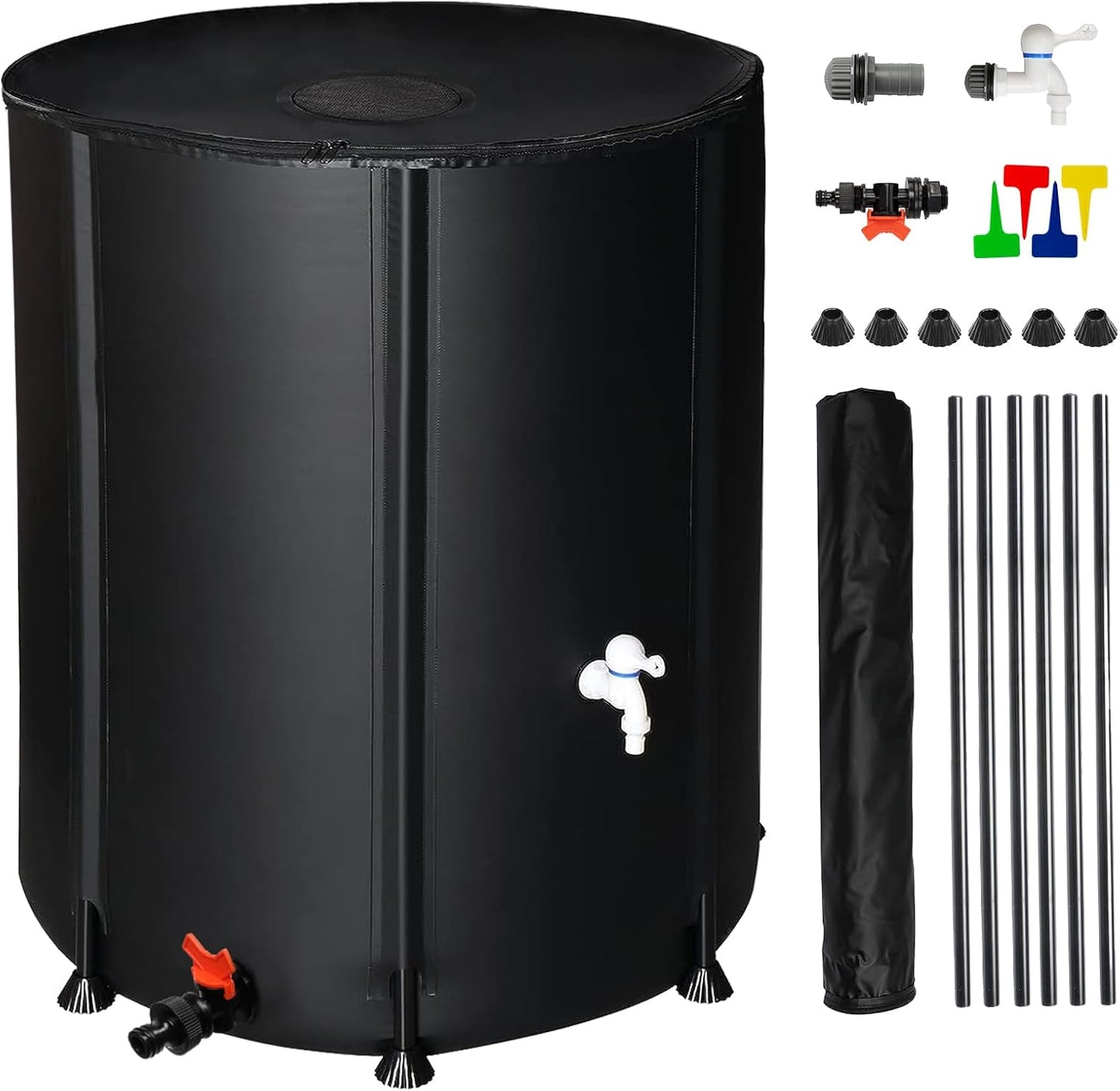 Collapsible Rain Barrel, 132 Gallon Portable Rainwater Collection System, Water Storage Tank, Rain Catcher Barrel with Two Spigots and Overflow Kit, Rain Water Barrel Collector for Garden, Black