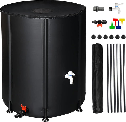 Collapsible Rain Barrel, 132 Gallon Portable Rainwater Collection System, Water Storage Tank, Rain Catcher Barrel with Two Spigots and Overflow Kit, Rain Water Barrel Collector for Garden, Black