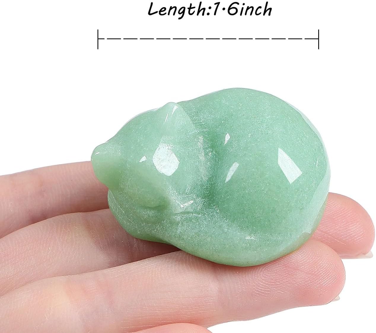 LAIDANLA Sleeping Cat Statue Green Aventurine Healing Gemstone Hand Carved Cute Kitten Statue Figurine 1.6" Decor Polished Stone Reiki Bedroom Office Desk Home Decoration Gifts